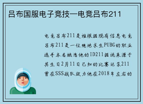 吕布国服电子竞技—电竞吕布211