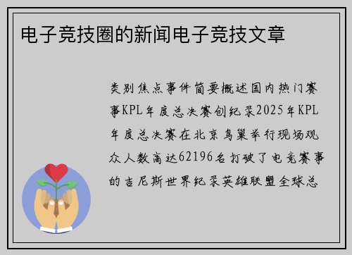 电子竞技圈的新闻电子竞技文章